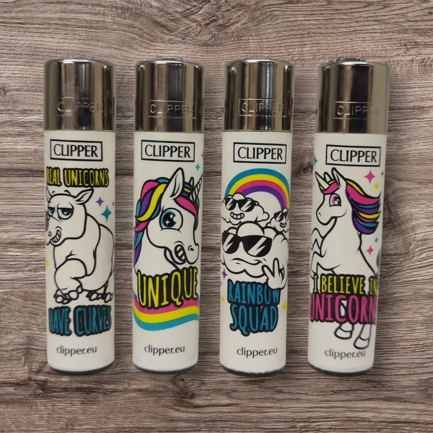 Clipper Large 4er Set - Unicorn Rainbow - Red Pin