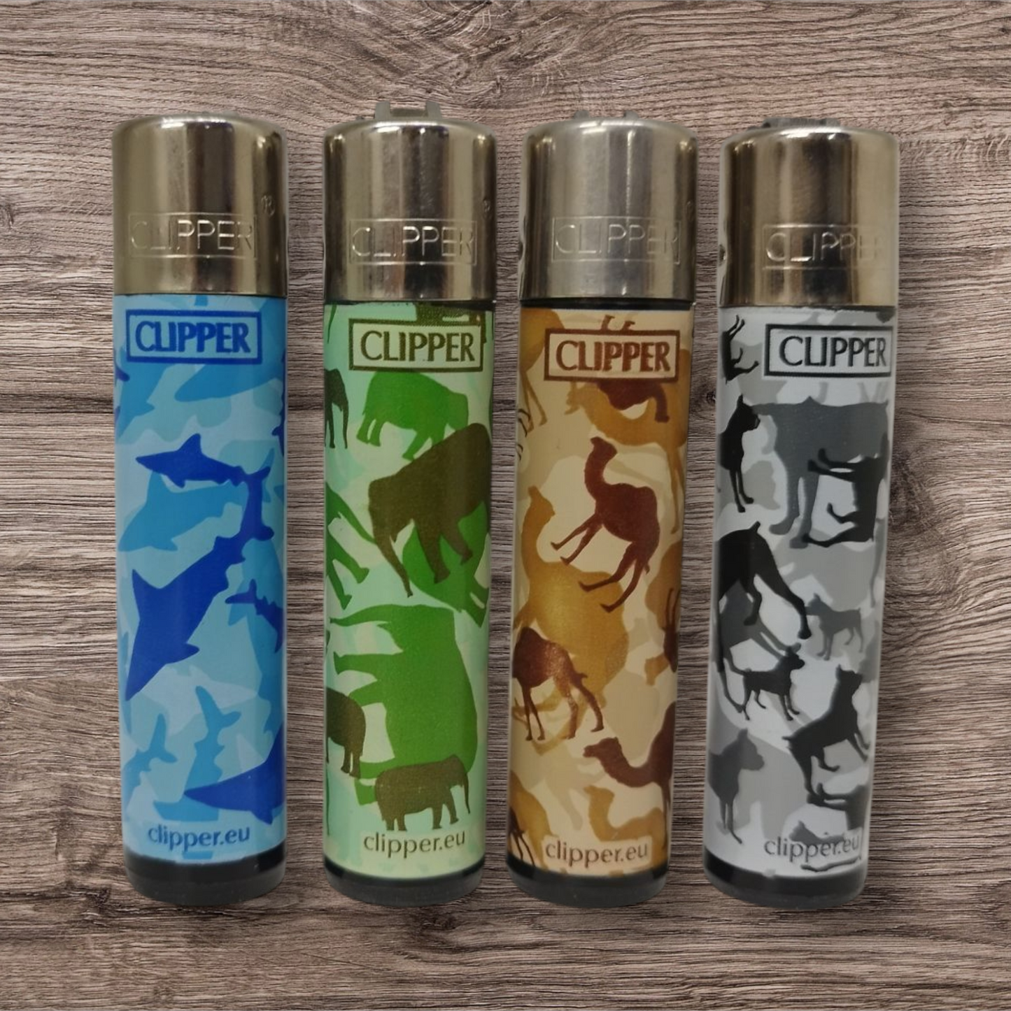 Clipper Large 4er Set - Animals Camouflage - Red Pin