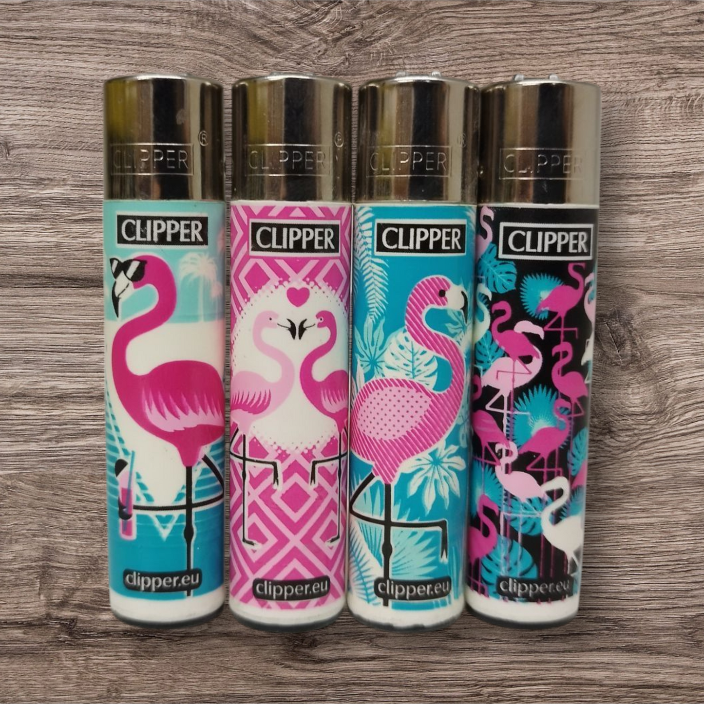 Clipper Large 4er Set - Flamingos - Red Pin
