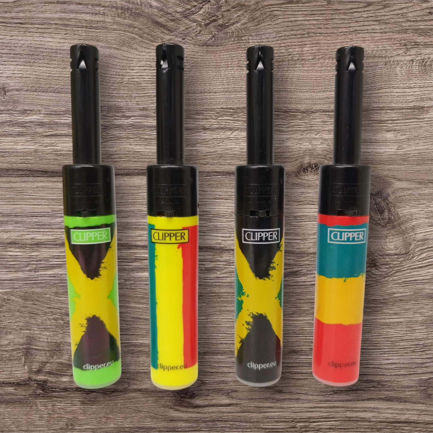 Clipper Stabfeuerzeug 4er Set - Rasta Flag -
