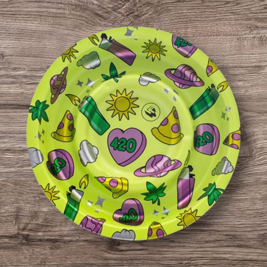 FIRE-FLOW™ Metal Coffeeshop Ashtray 420 Pattern (⌀136 mm)